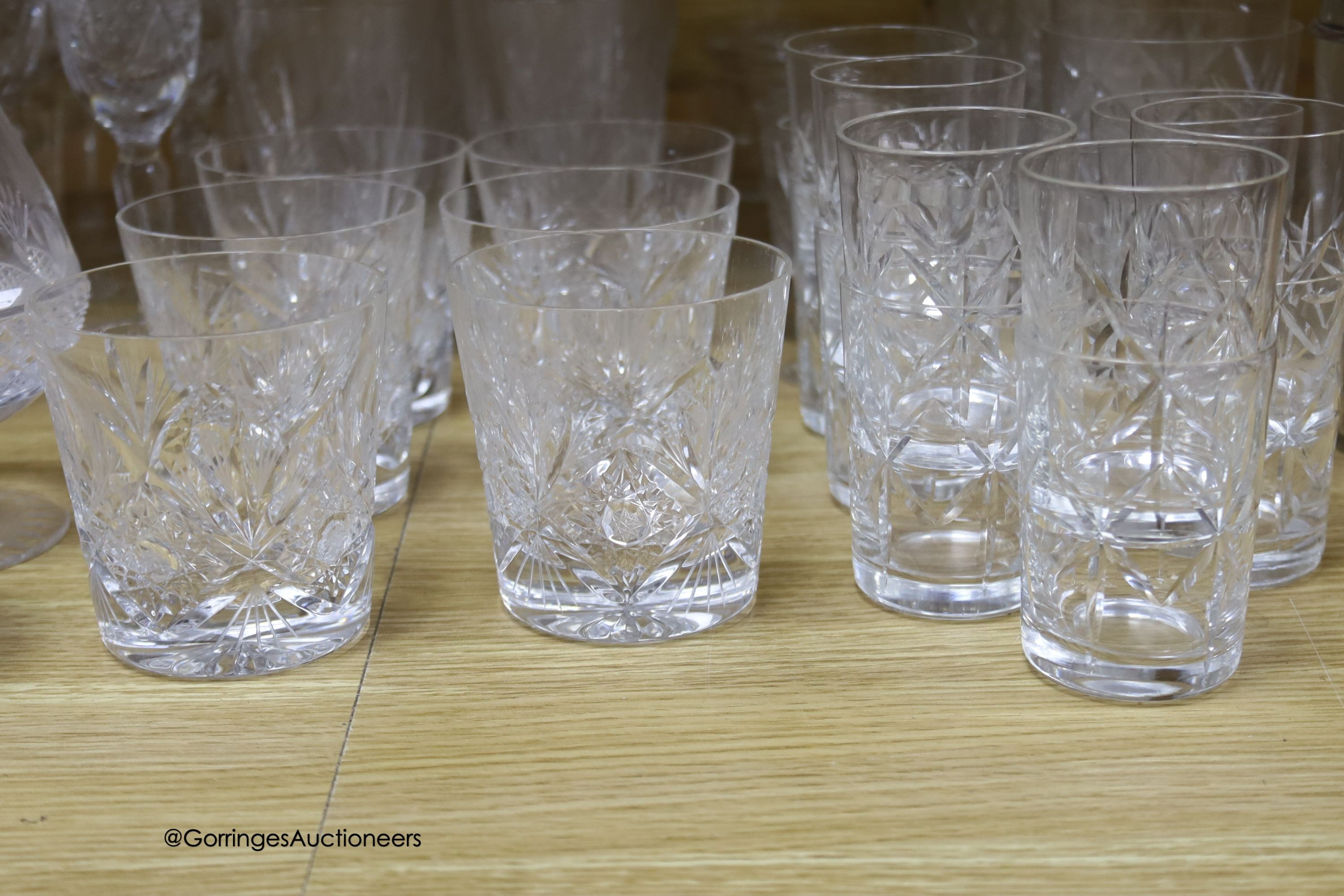 A collection of clear cut drinking glasses